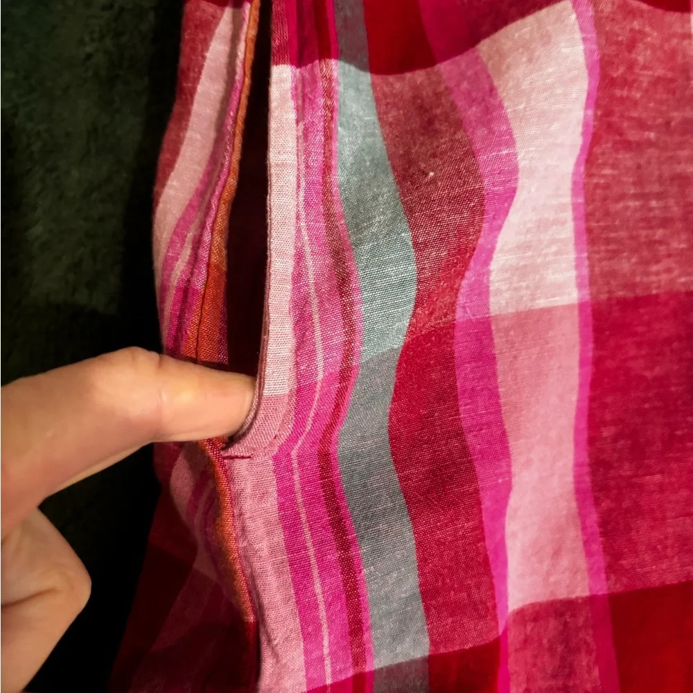 GUDRUN SJODEN large Pink Plaid Rut Cotton Linen Dress - Picture 3 of 5